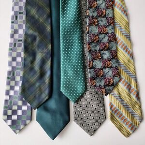 Necktie Bundle 7 Green Ties Lot Geometric Plaid Polka Dot Formal Grad Event Work